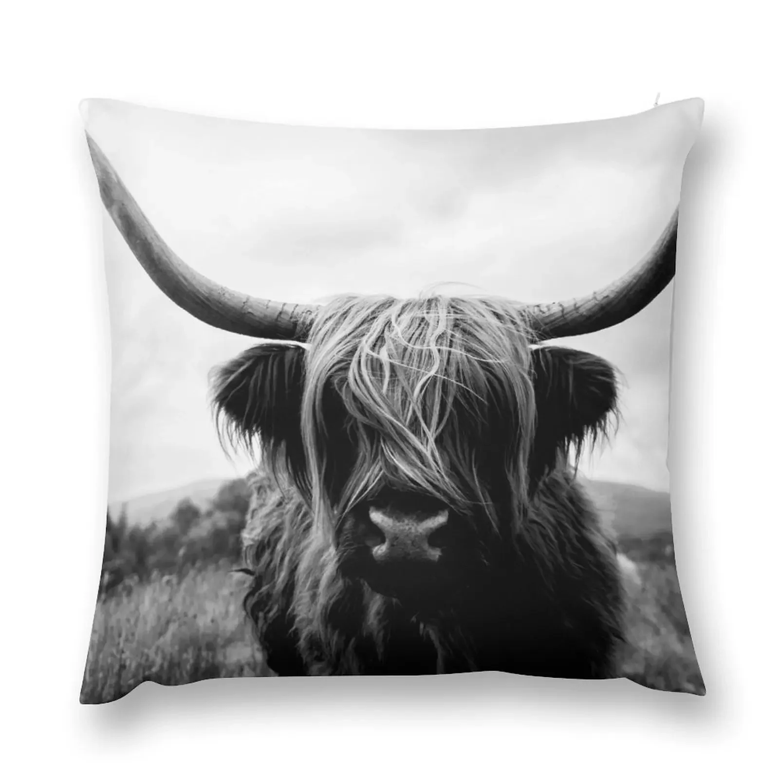 Scottish Highland Cattle - Black and White Animal Photography Throw Pillow Christmas Covers pillow