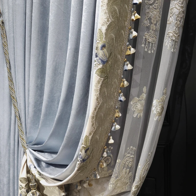 French Style Light High-precision Embroidery High-end Feel High-end Curtains Luxurious European Style Villa Living Room Bedroom