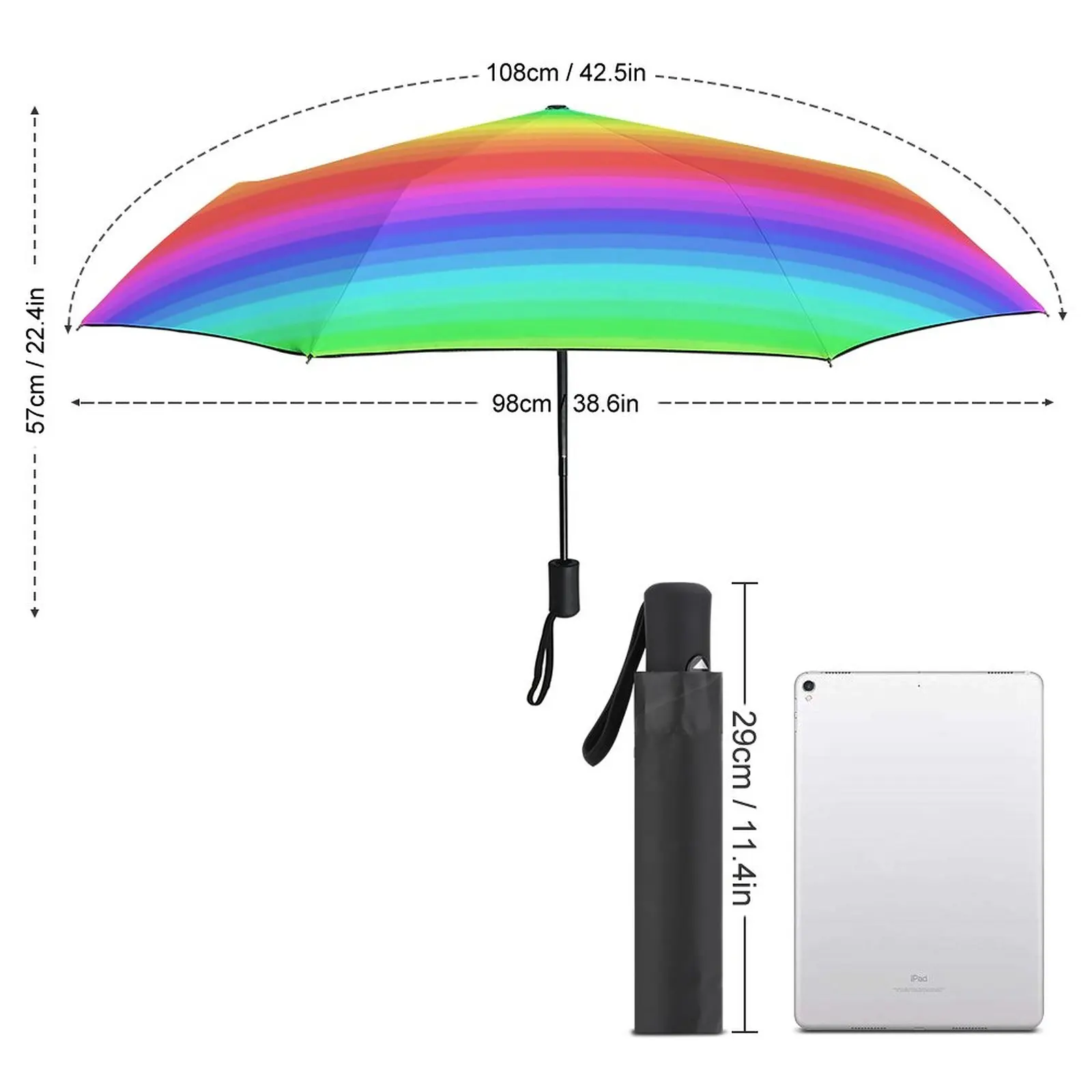 Bright Rainbow Umbrella Colorful Stripes Print Anti UV Car Umbrella Unique Automatic Painting Lightweight Umbrella