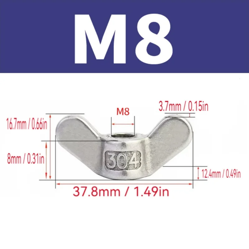 SS 304 Stainless Steel Wing Nuts Hand-Tighten Butterfly Thumb Screw Nuts |Ingot/Yuanbao Large Ear Design Claw Nut