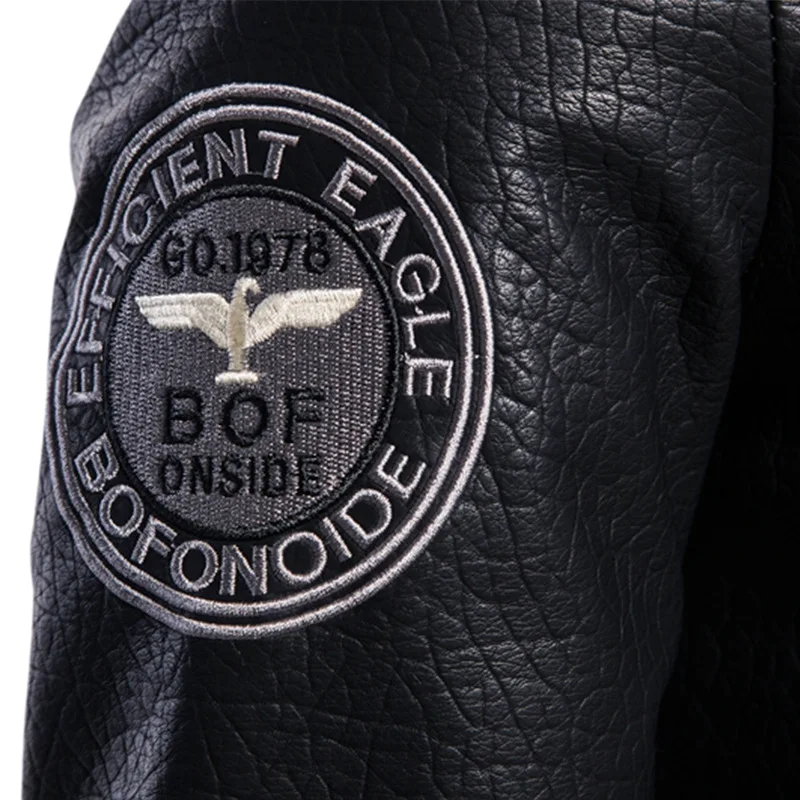 New lapel thick warm coat Men's embroidered badge motorcycle motorcycle leather Autumn winter long sleeve coat leather clothes