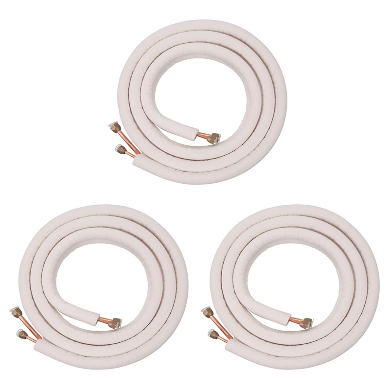 3pcs 3Meter Air Conditioner Pair Coil Tube 1/4In 3/8In Insulated Aluminum Wire Set Air Conditioner Parts Refrigerant Tube