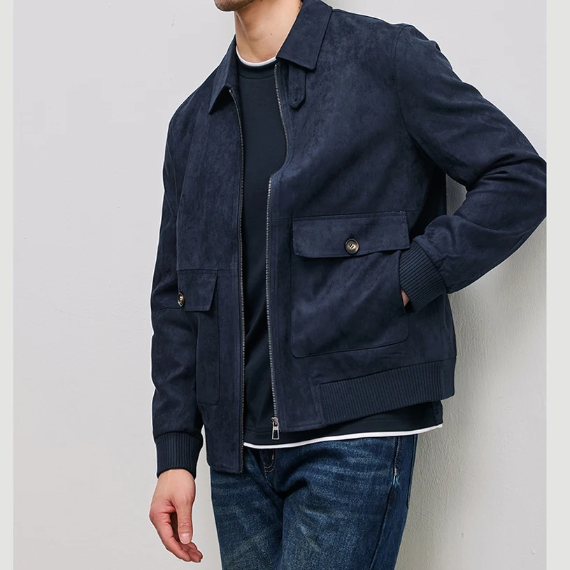 

Italian LP Style Men's Short down Jacket Duck down Suede Velvet Zipper Coat Warm Fashionable Commuter Outerwear