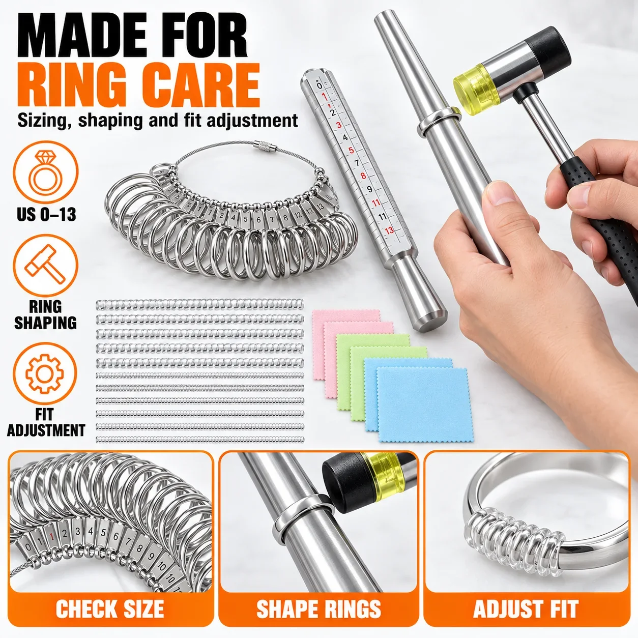 Ring Sizer Mandrel Kit US Size 0-13 Ring Gauge Finger Sizing Shaping Straightening Repair Tool for Jewelry Making DIY Craft Shop