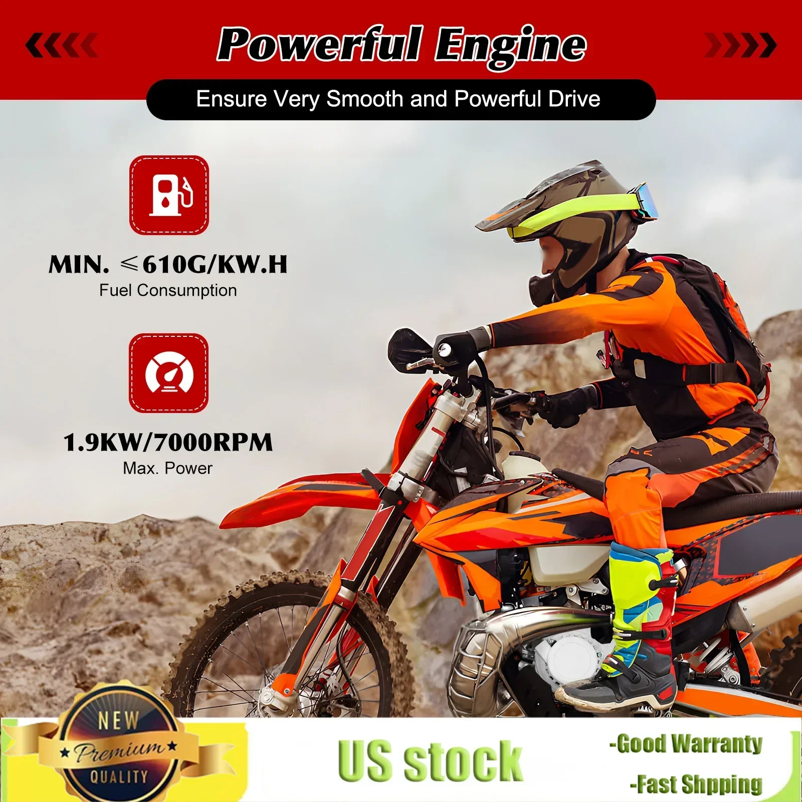 

2 Stroke Mini Off-road/beach Bike Motor Kit with 0.32gal Fuel Tank, Powerful Air-cooling 49cc Motorcycle Mini Dirt Bike Engine
