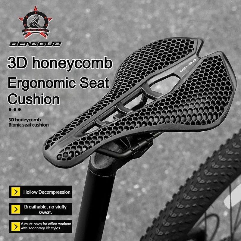 BENGGUO 3D Bionic Honeycomb Seat for MTB Road Bike  Cushion  Carbon Fiber Hollow Comfortable Breathable Bicycle Seat Accessories