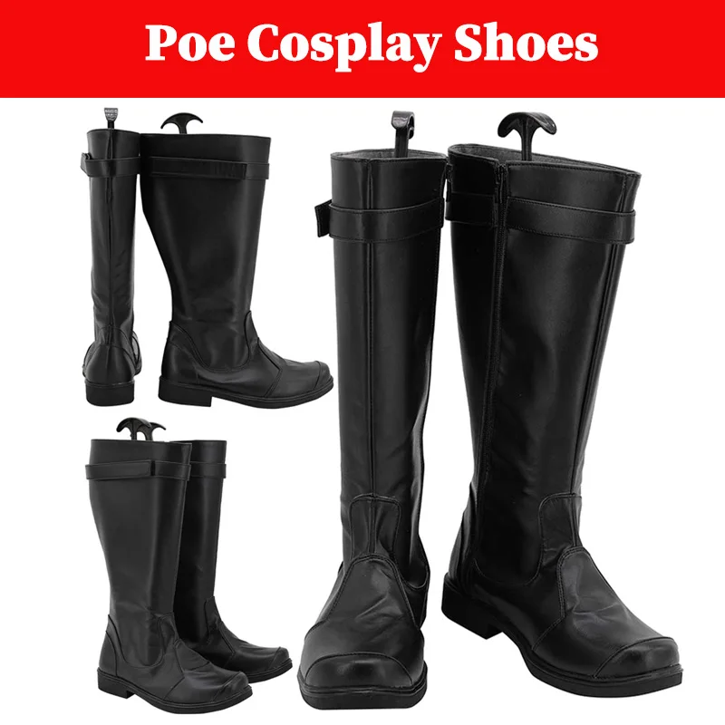 Poe Cosplay Shoes Boots Costume Accessrioes Movie Space BattleDisguise Black Long Boots Adult Men Roleplay Halloween Footwear