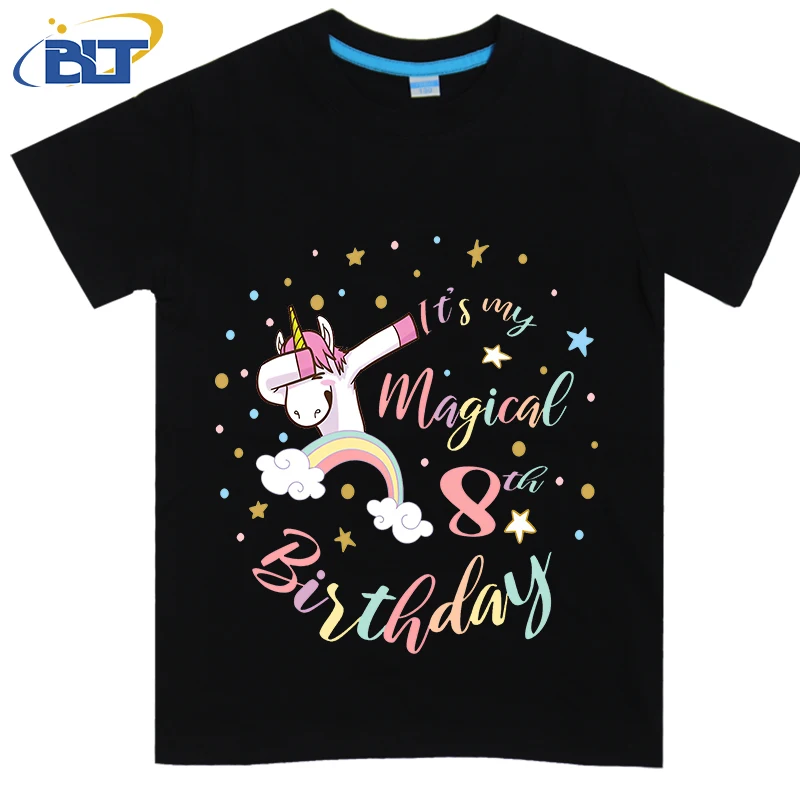 

Magical 8th Birthday Unicorn Girl printed kids T-shirt summer cotton short-sleeved casual top suitable for both boys and girls