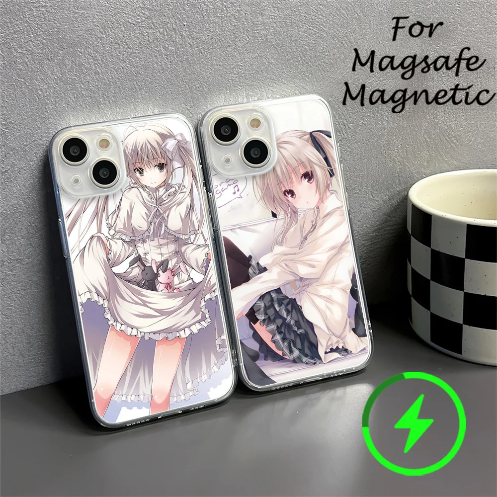 Casing ponsel Yosuga no Sora, penutup isap magnetik transparan untuk IPhone 15 14 13 12 11