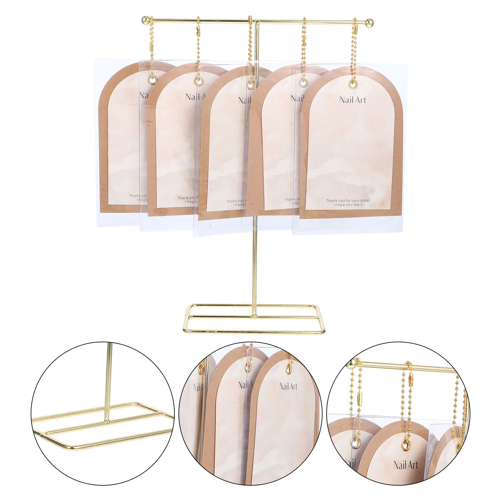 

1Set Stylish Press on Nail Display Cards with Stand Vintage Finish Nail Art Showing Holder T-Shape Salon Supply Set