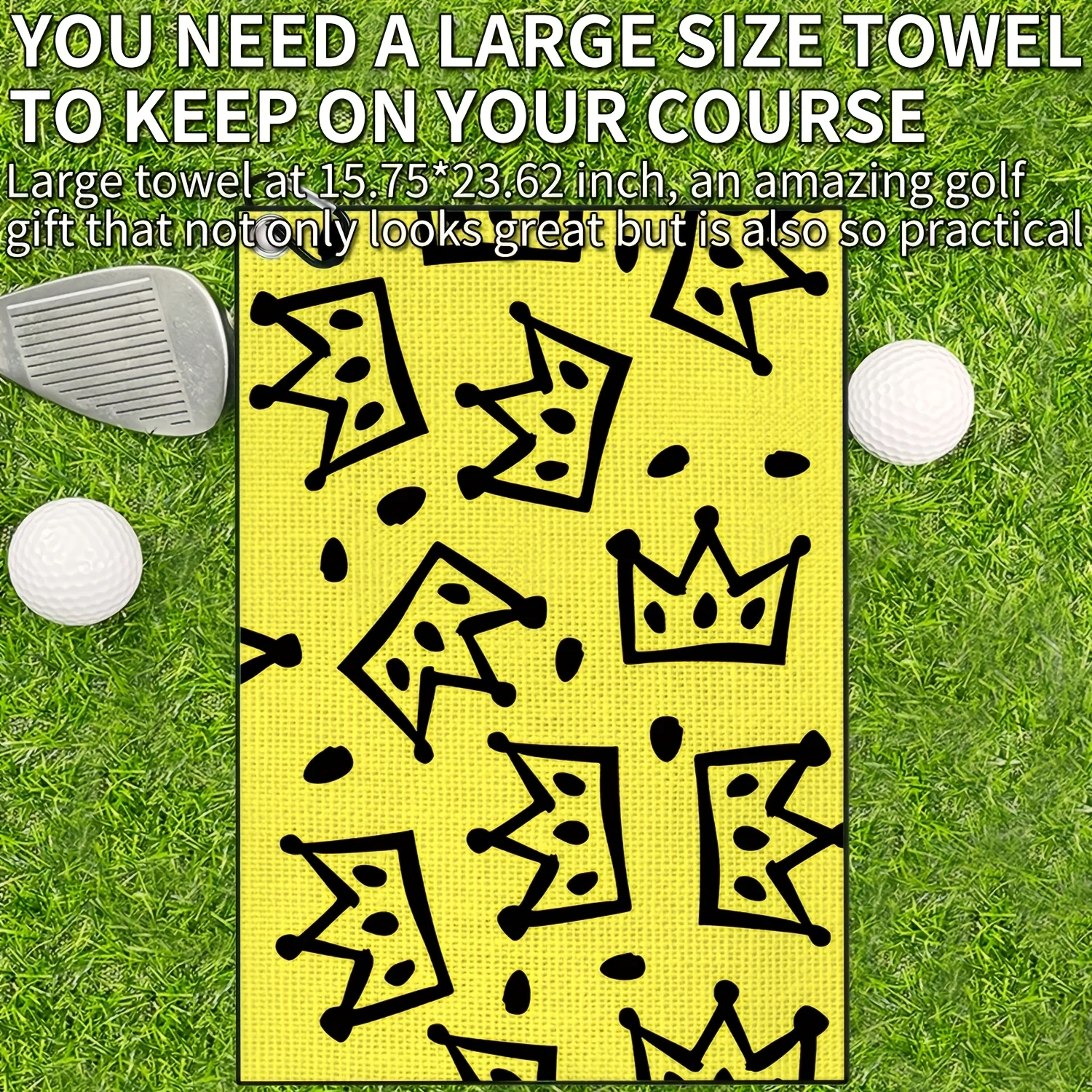 1 Golf Towel with a Cheese Crown Design Style, Made of Microfiber Polyester, with a Waffle Texture, Soft Material, with a Buckle image 4