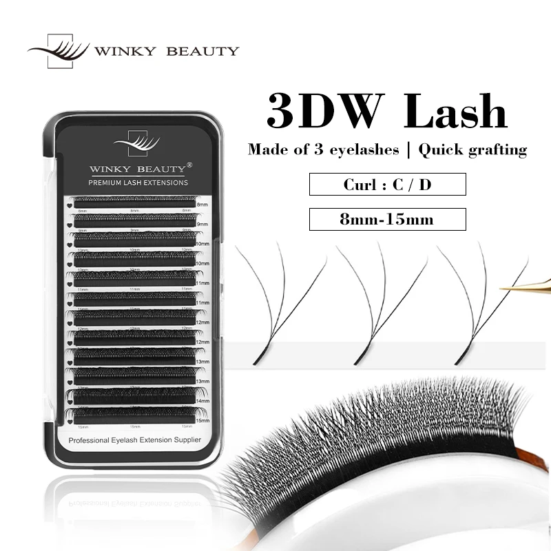 

3DW Shape Eyelash Extensions Automatic Flowering YY Shape Bloom 3D Premade Volume Fans Double Tips Mesh Net Cross Lash