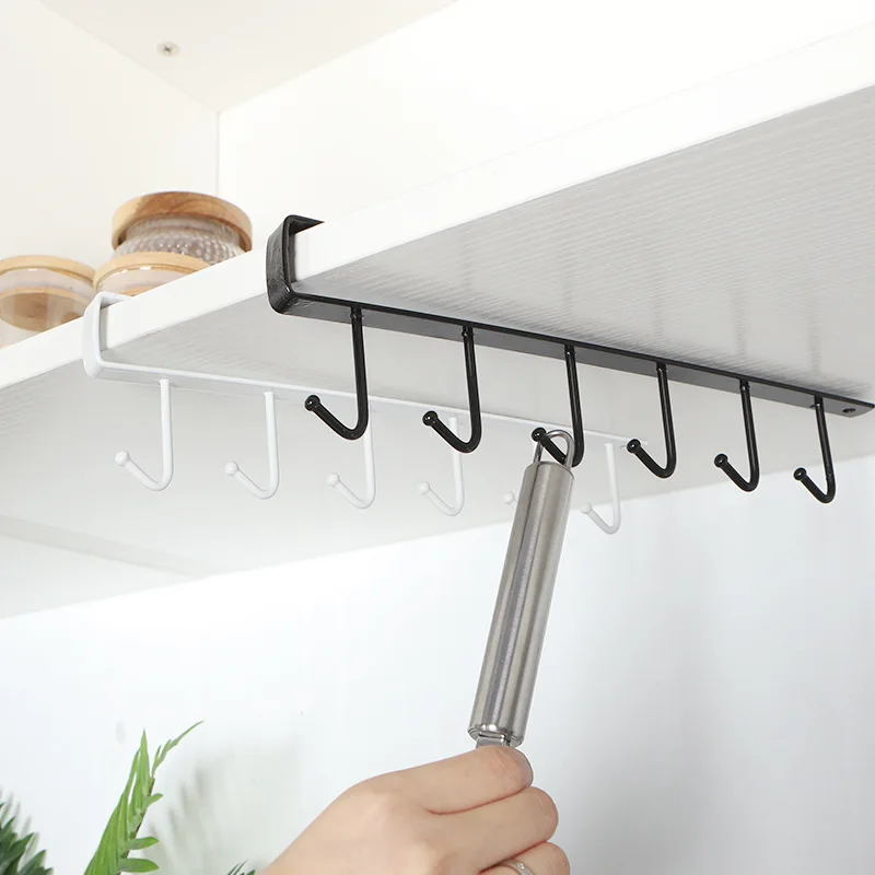 Iron Kitchen Hook Rack Punch-Free Hanging Cabinet Storage Rack Wardrobe Lower Rack Partition Hook