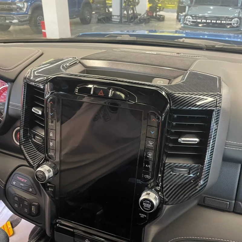 For Dodge Ram 1500 TRX 2023 2024 ABS Carbon Fiber Pattern Inner Front Dashboard Air Vent Outlet Cover Trim Decoration Frame - Detail 1