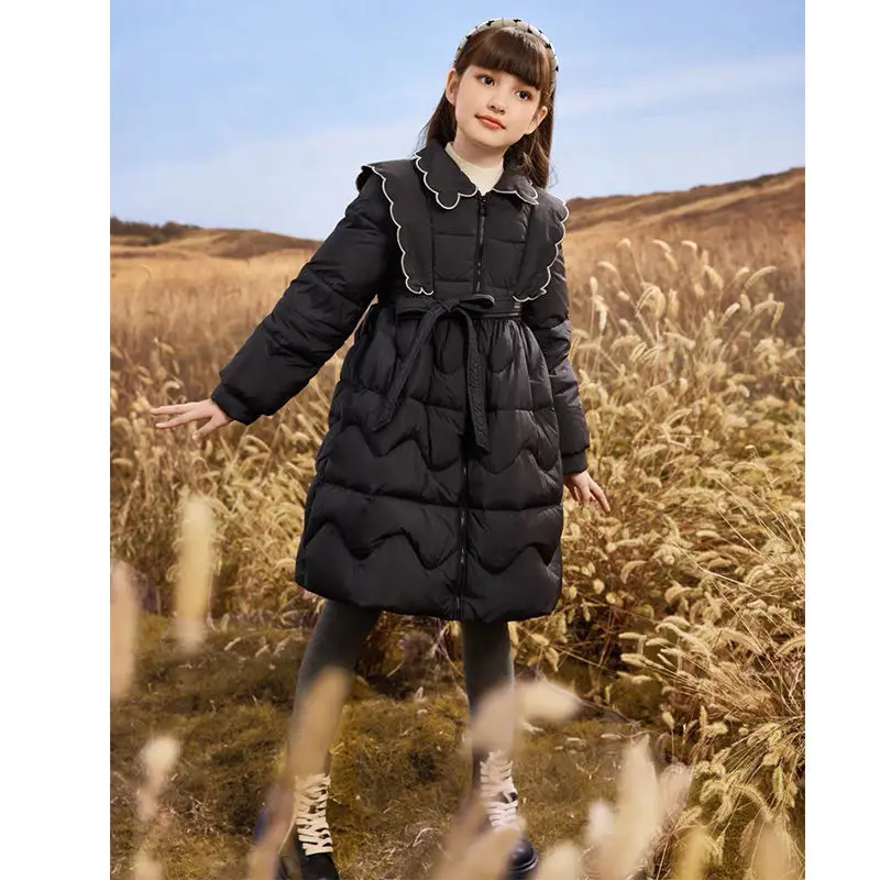 2024 AncoBear Princess Winter Down Jacket for Teenage Girls Children Elegant Mid-Length Thick Coat Kids Fashion Causal Outerwear