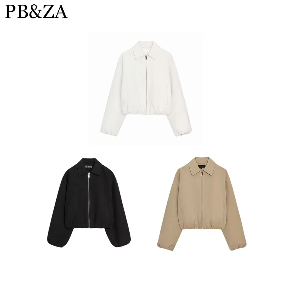 

Весенне-осенняя новая женская одежда в европейском и американском стиле, повседневная куртка с свободным воротником и молнией, пышная куртка, пальто