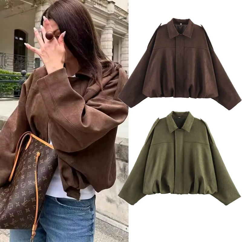 

TFMLN Autumn Women Fashion Bomber Jackets Casual Soft Lantern Long Sleeve Oversized Coat Female Short Zipper Outwear ﻿