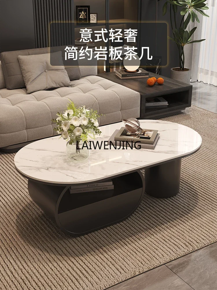 SGF light luxury rock slab coffee table oval TV cabinet with drawers