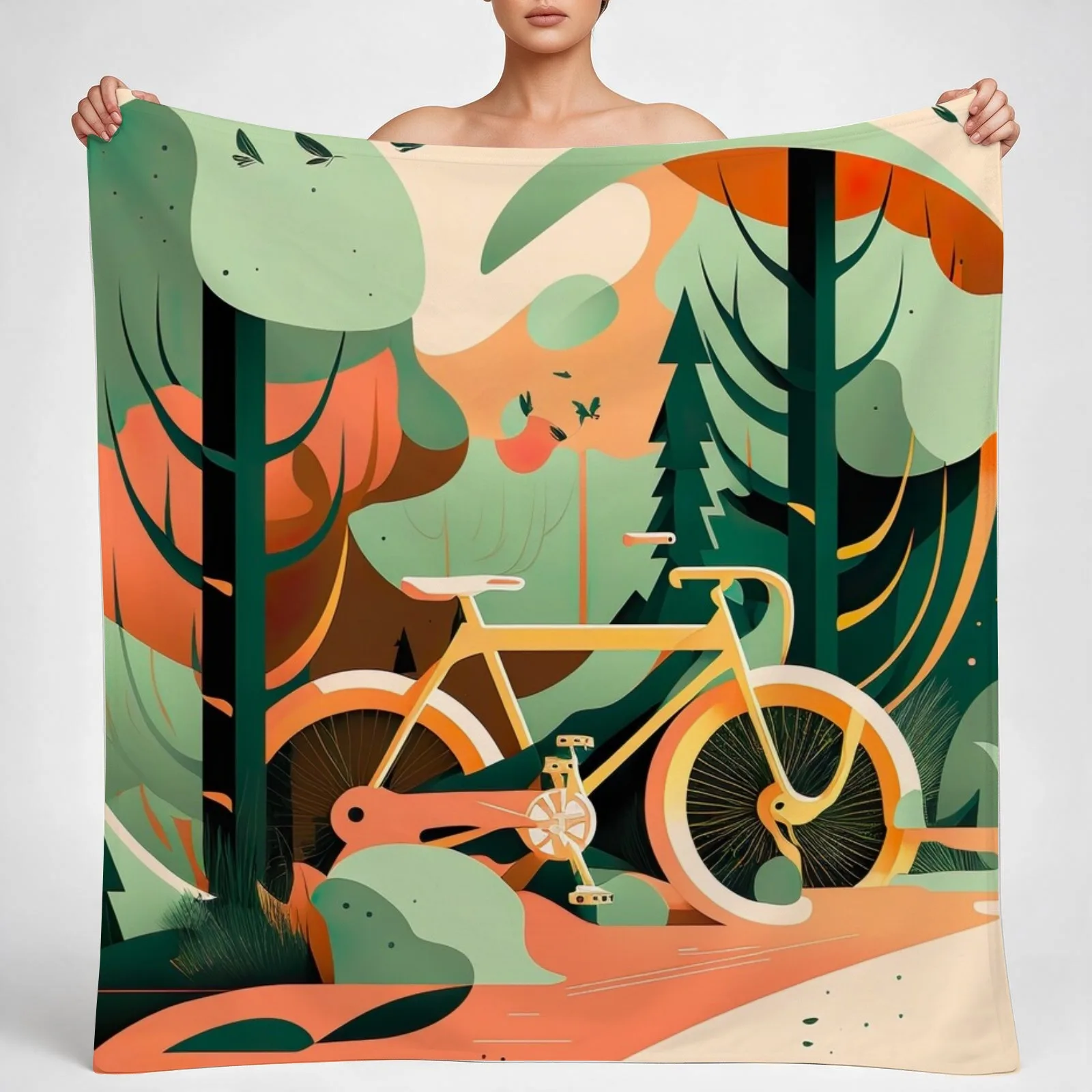 Bike adventure: a bike in a natural landscape Throw Blanket couch cozy soft plush fuzzy picnic outdoor blanket