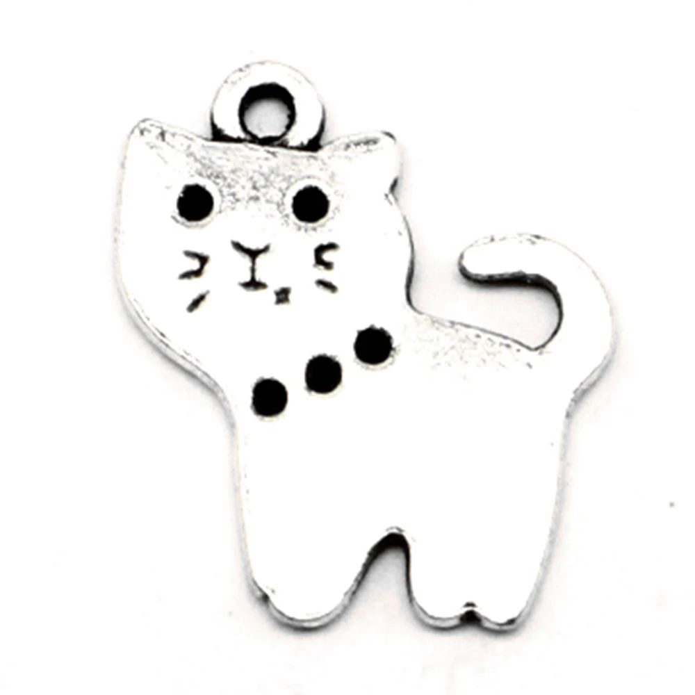 10pcs 18x20mm Cat Charms Women Pendant Handmade Kids Beautiful Jewelry Antique Silver Color