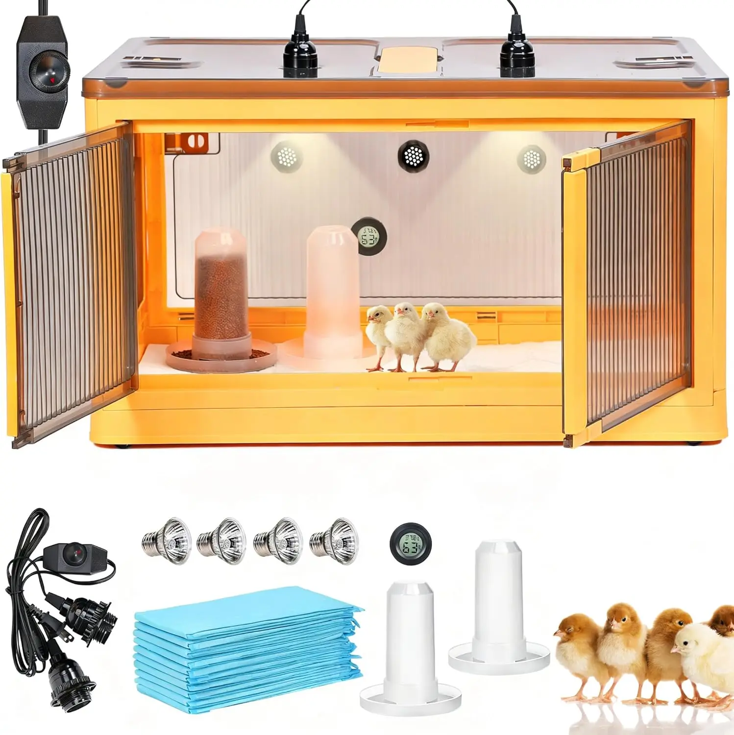 Indoor Chick and Duck Brooding, Plastic (Assumed) Material, No Color Mentioned, 115L with Heater and Thermometer