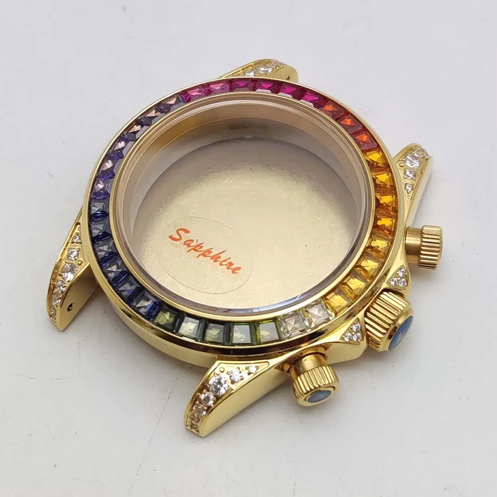 Корпус хронографа 40 мм из золота/розового золота, переливающийся корпус из сапфировой нержавеющей стали с бриллиантами для механизма VK63