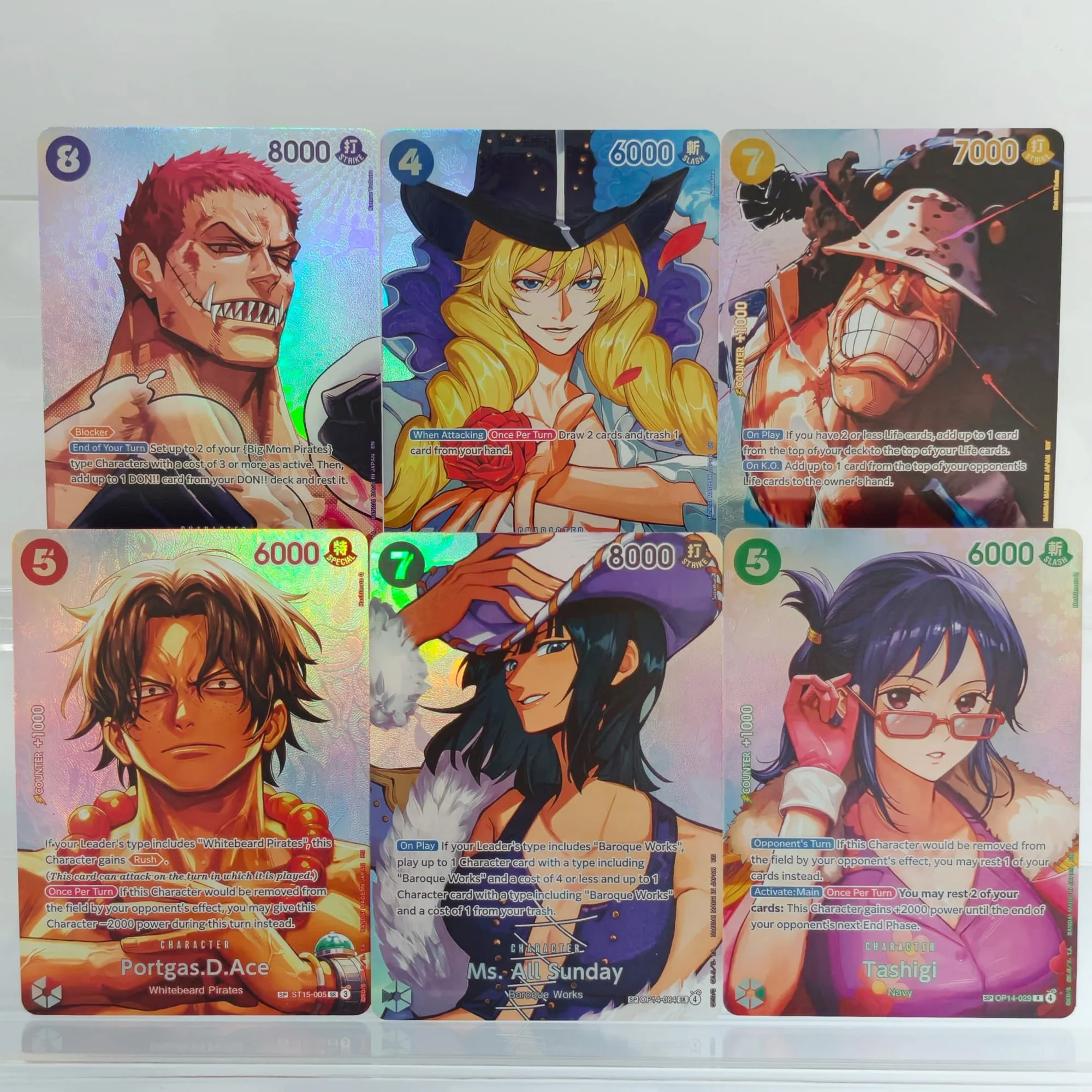 Selbstgemachte Proxy One Piece Englische Ace Sunday Bartholomew Kuma Tashigi Cavendish OP16 SP Spiel-Texturen Flash-Karte Spielzeug