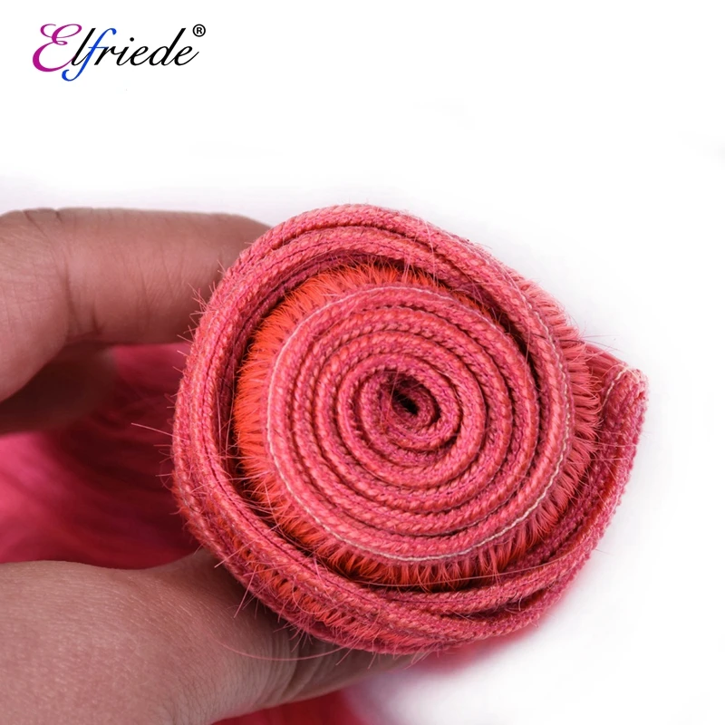 Elfriede # fasci di capelli colorati con onde del corpo rosa con capelli umani brasiliani frontali trame da cucire 3 fasci con frontale in pizzo 13x4