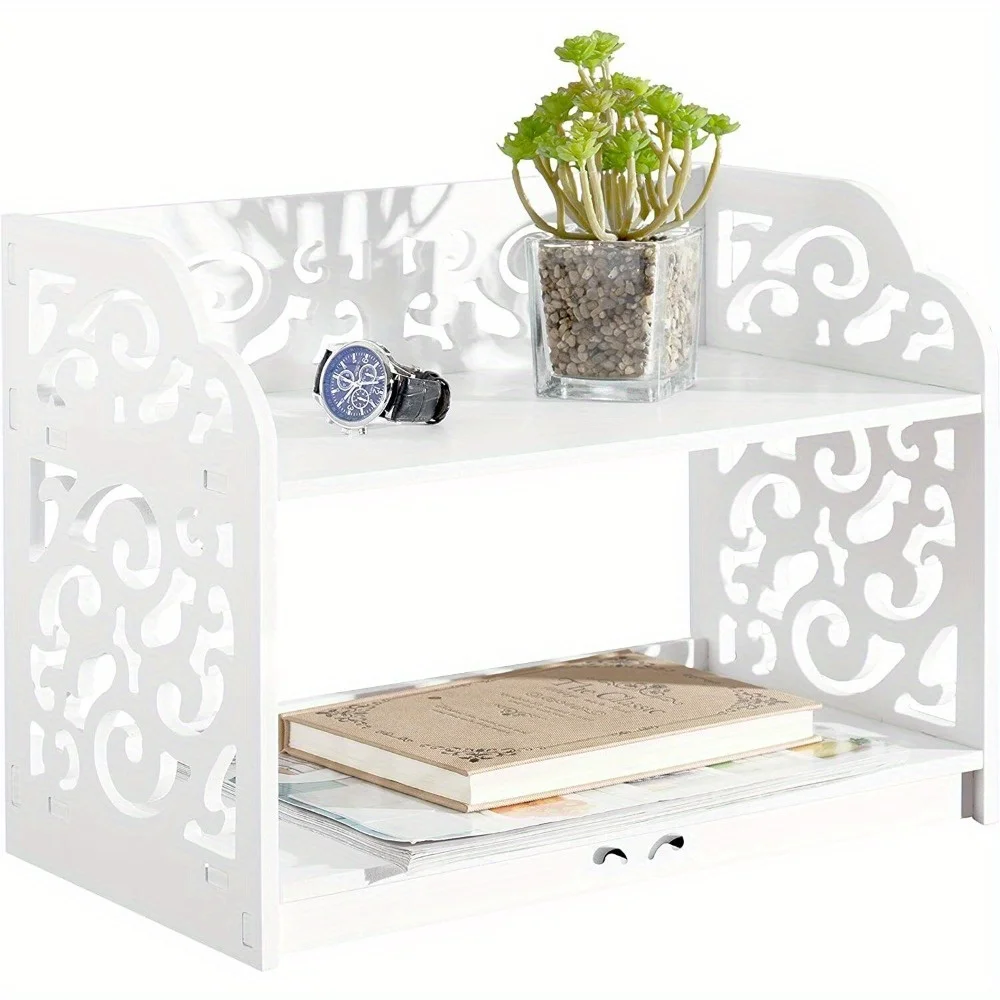 

White Cutout Scrollwork Design Desktop Bookshelf, Stationery Organizer Shelf