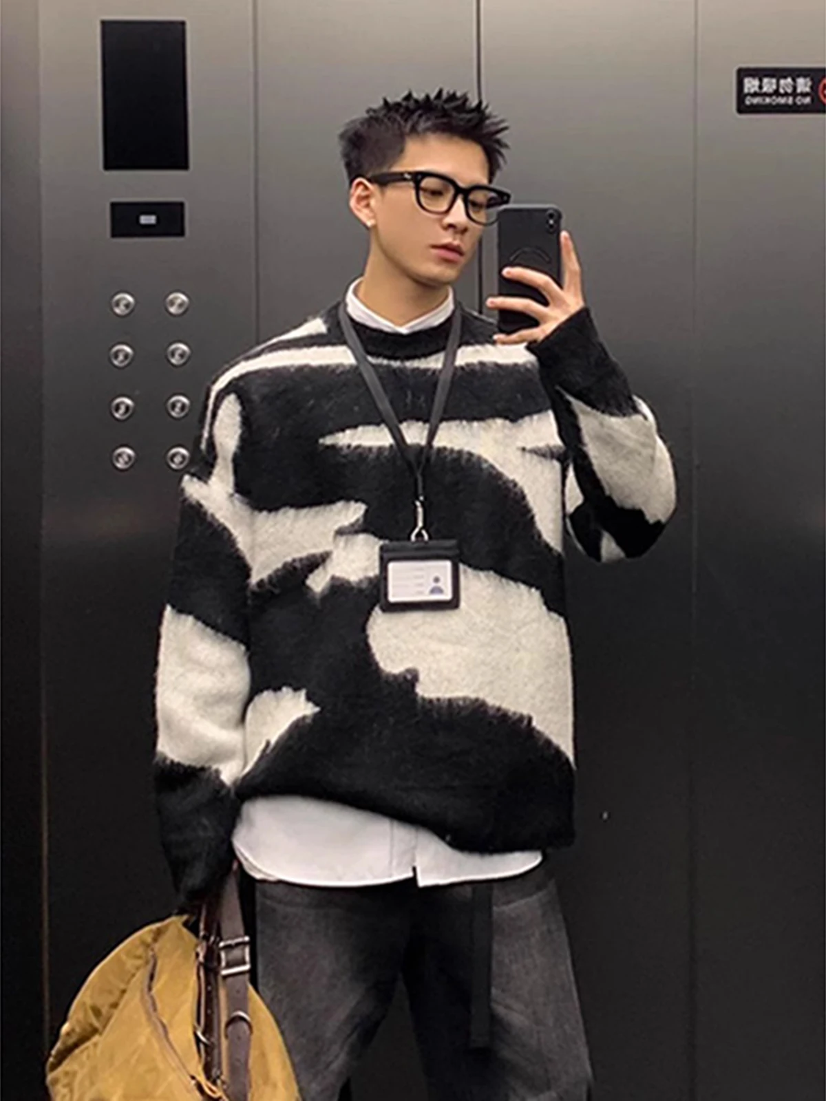 

Men's Winter Knitted Camere Sweater Soft Cozy Base Layer irt Bla White Splicing M Fem Couple Outerwear Lazy Sle