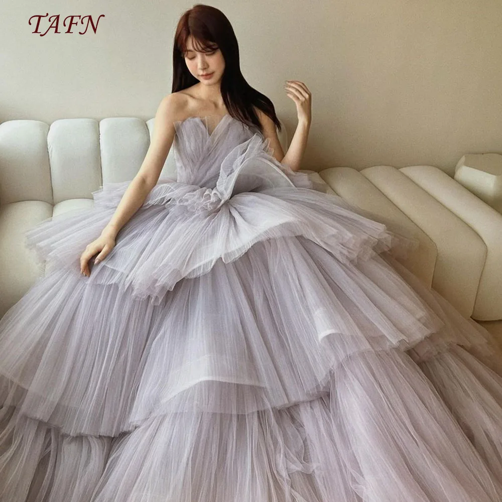 

TAFN Luxury A-line Wedding Dresses Strapless Tiered Pleat Bridal Gown Photo Shoot Custom Made Floor-Length Tulle Ball Gown