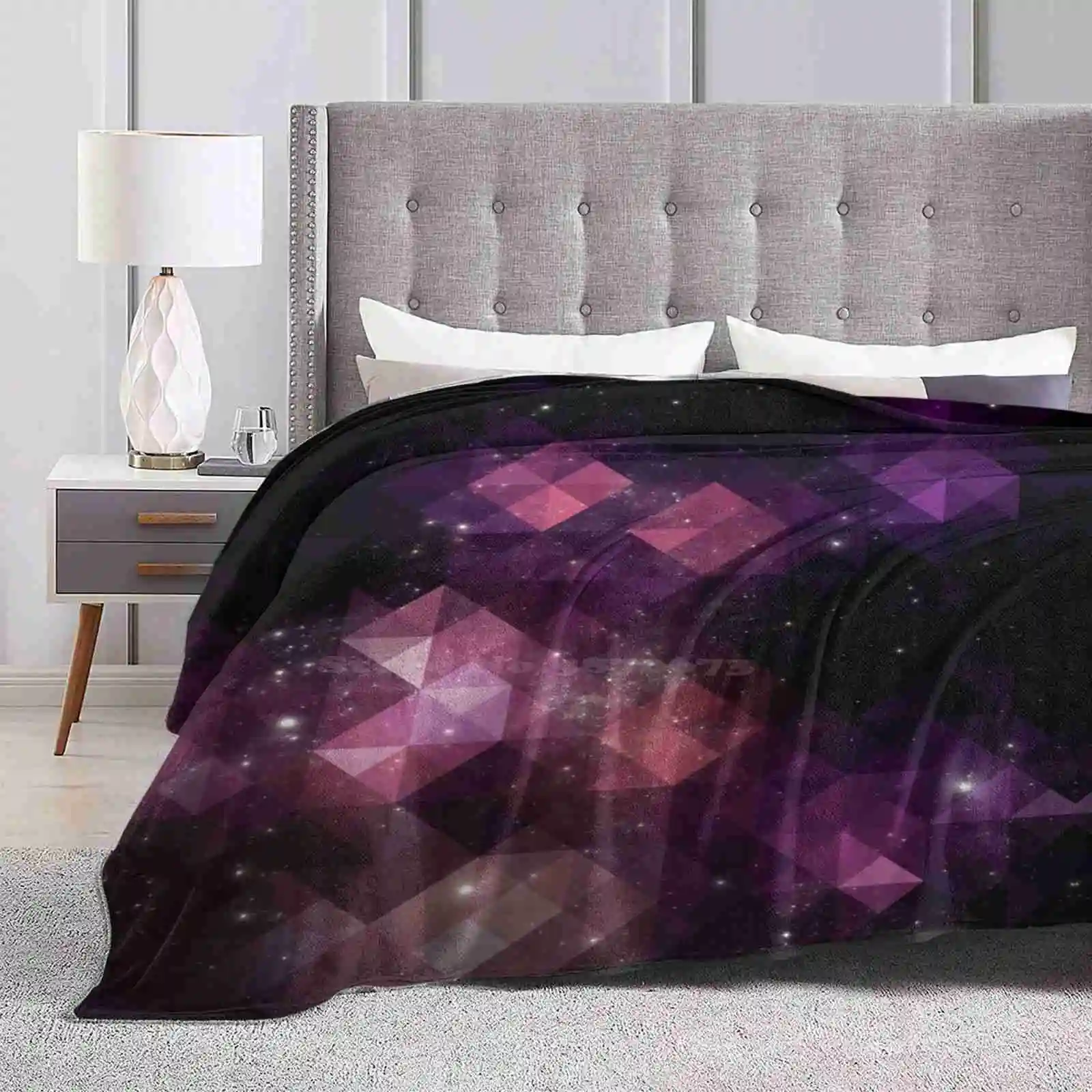 Space Blanket Soft Warm Travel Portable Blanket Triangle Stars Universe Cosmos Color Pink Black Purple Geometric Fashion Pattern
