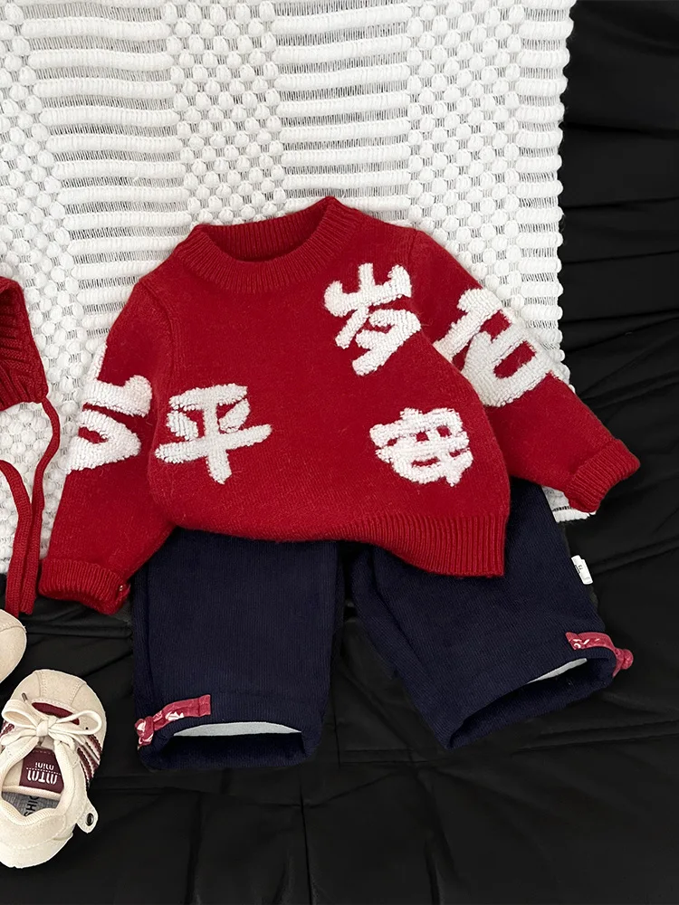 سترة أطفال Thiened ملابس احتفال رأس السنة لون أحمر شتوي أنيق للتنقل Sle طويل Sve round Ne #1