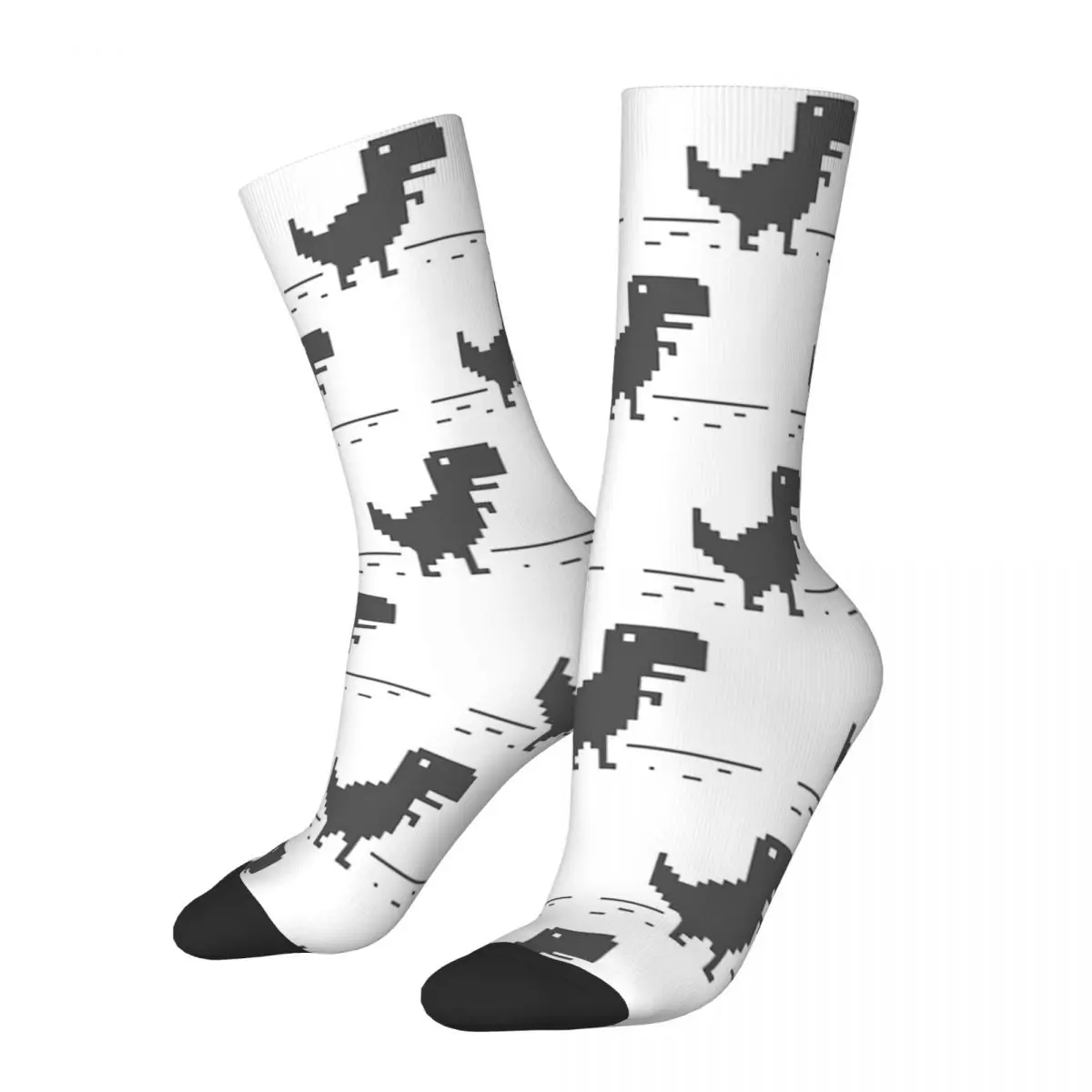 Chaussettes de skateboard de style pixel de dinosaure mignon pour hommes, bas, hors ligne, toutes saisons, Harajuku, D37Merch