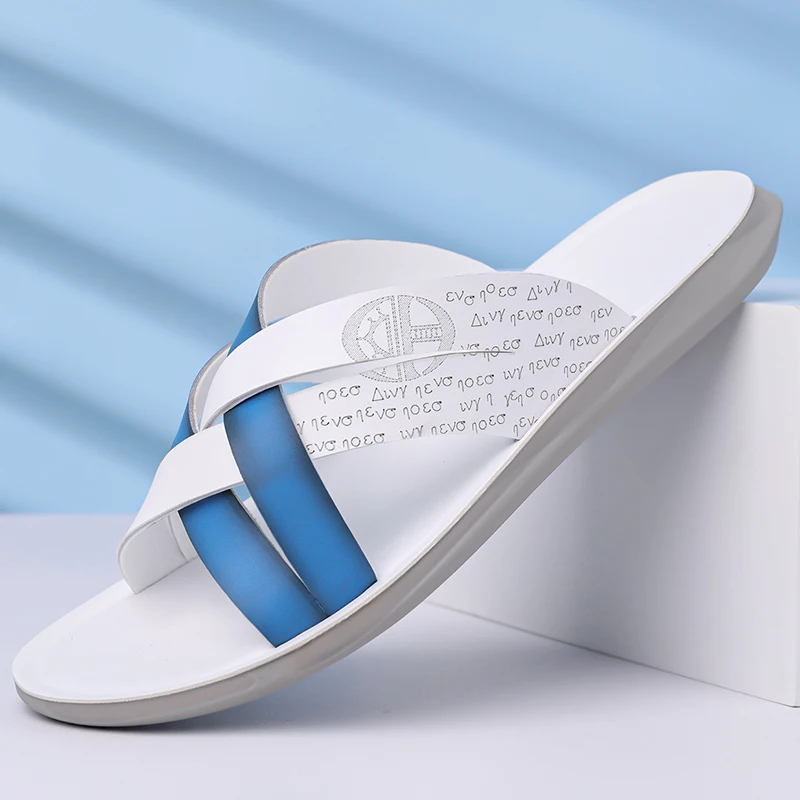 Men's Summer Fashion Comfortable Beach Slippers Soft Bottom Anti-Slip Single Strap Slippers for Casual Wear-2563