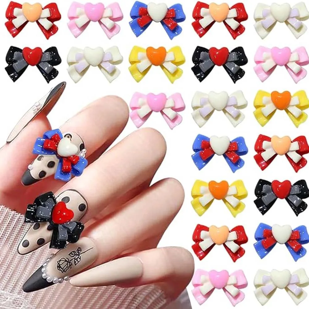 

20pcs Candy Color Bows Nail Art Charm 3D Mocha Resin Cartoon Bowknot Nail Decoration DIY Kawaii Japanese Design Nail Accessories