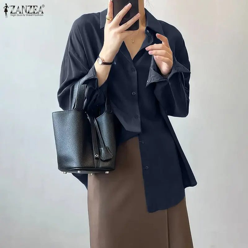 ZANZEA Women Stylish Tops Long Sleeve Shirts Elegant Office Lady Fashion Blouse Lapel Pockets Casual Loose Spring Autumn Blusas