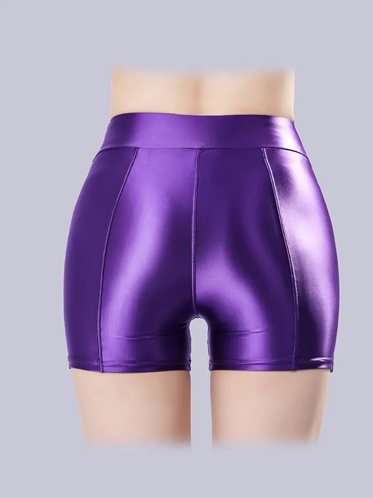 Sexy Women Smooth Shiny Satin Shorts Show Hip Wetlook Summer Shorts Candy Color Bottom Wear Safety Short Fashion Sexy Leggings