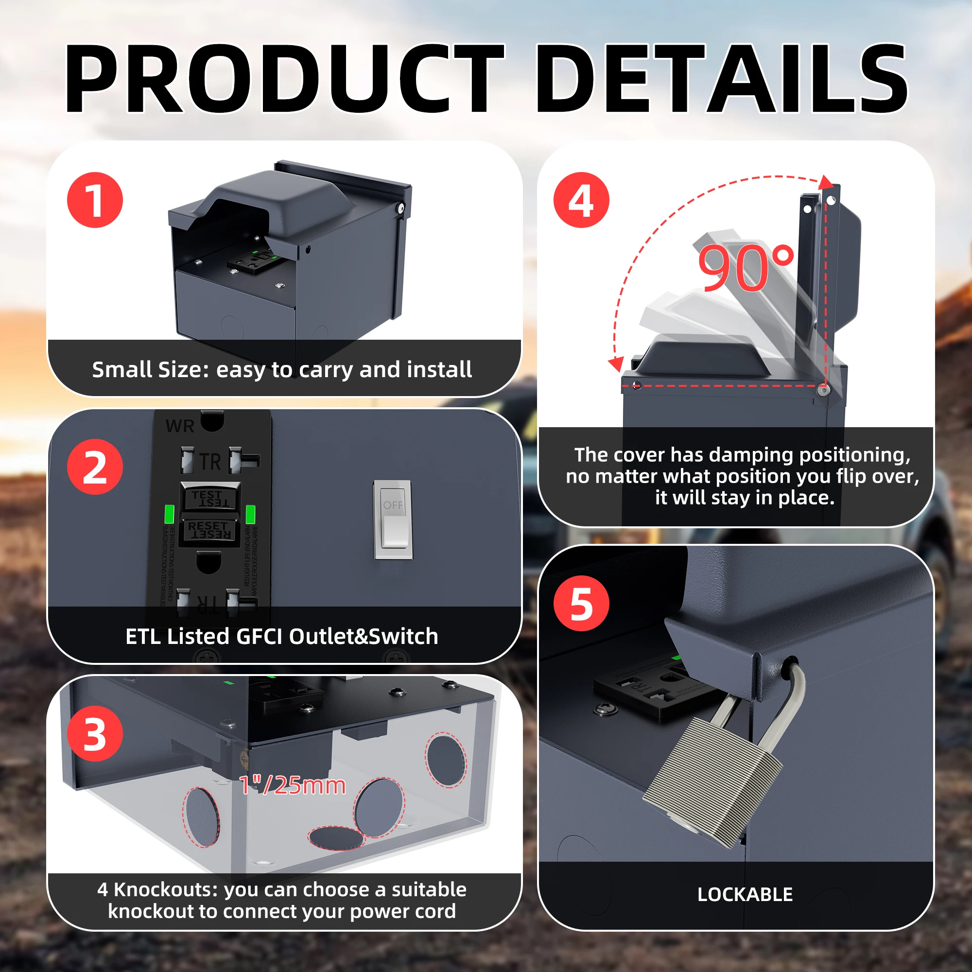 في الهواء الطلق مقاوم للماء IP66 المقبس المخرج 20A RV صندوق مخرج توزيع الطاقة GFCI جميع المعادن مقبس كهربائي الجدار المخرج #3