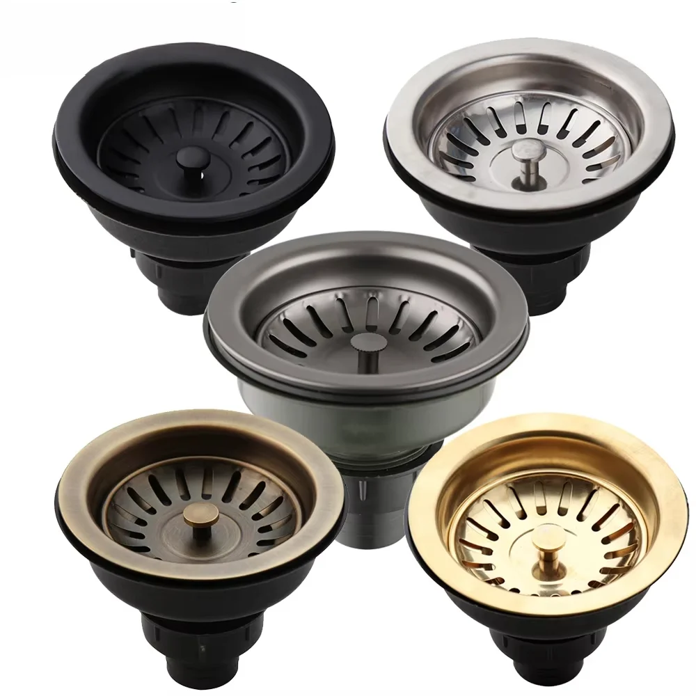 

kitchen acces High-Quality Kitchen Sink Stainless Steel Dish Drainer Strainer Stopper Combo Kit Drainage Waste Set SUS304 Filter