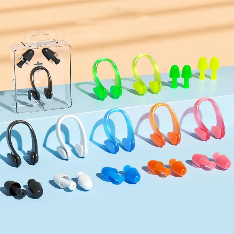 Silicone Ear Plugs Swimming Ear Plug Nose Clip Set Box Package Upgraded Reusable Waterproof Soft Swimming Earplugs Nose Clip