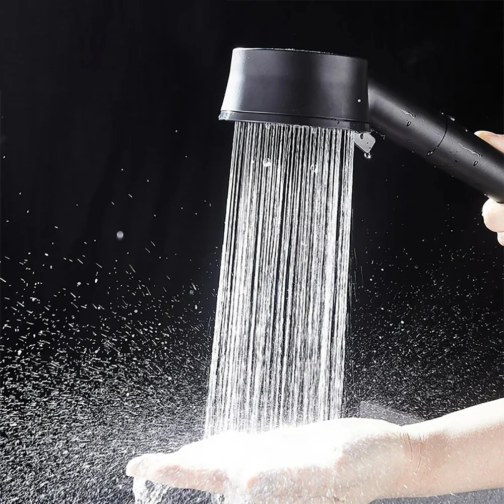 New Turbo Shower Head 5 Modes Adjustable with Small Fan High Pressure Water Saving Showerhead for Bathroom Accessories Black