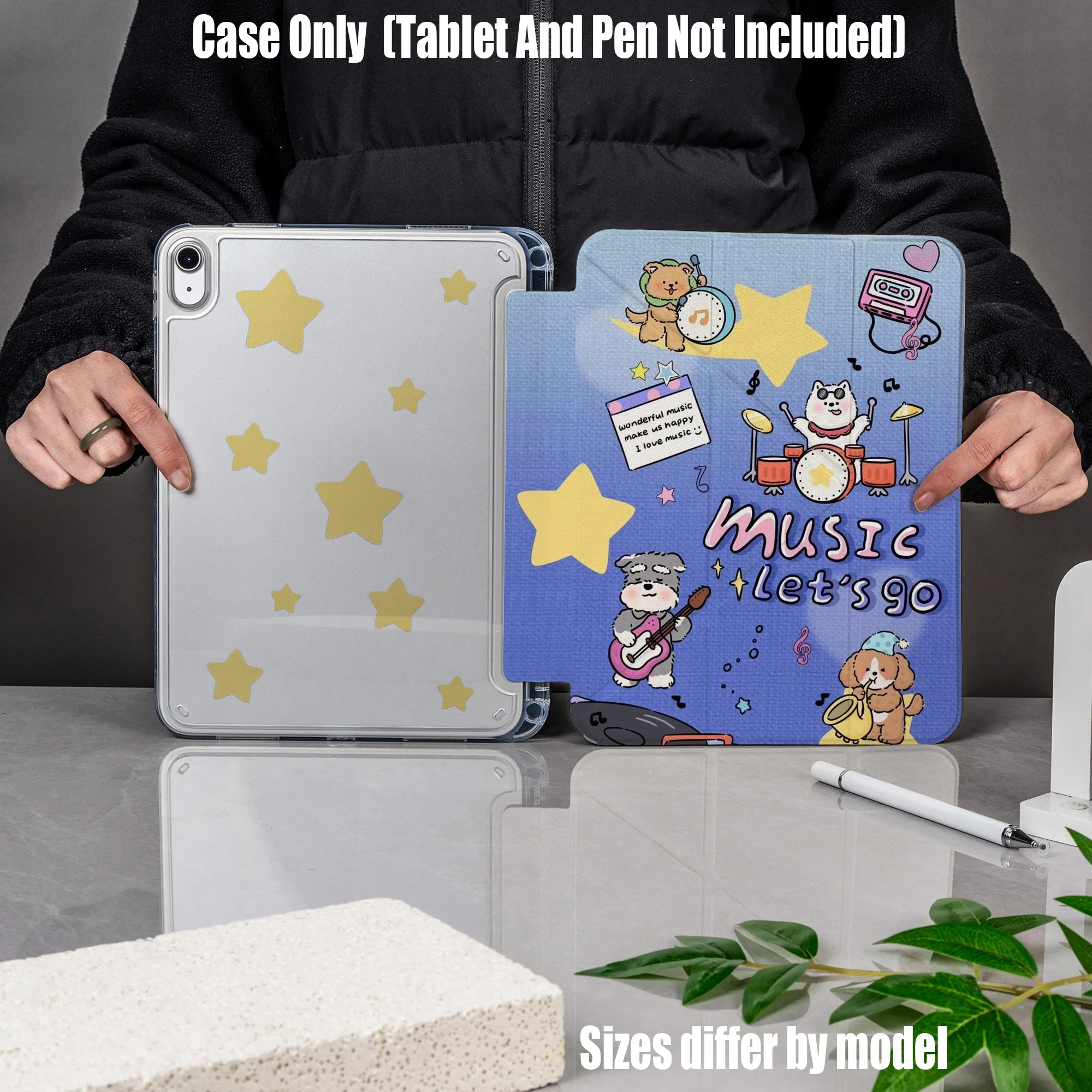 

Minimalist Y-Fold Acrylic Gray Delicate Heart Art Print iPad Case For Apple iPad Pro 12.9 Air 3 Mini 5 9th Gen Cover