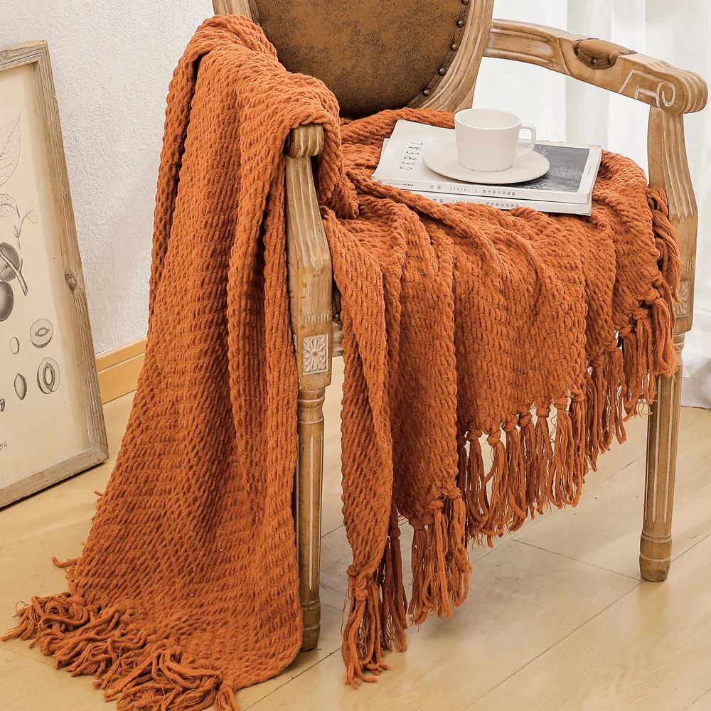 

Chenille Knitted Tassel Throw Blanket for Sofa Couch Bed Winter Decor Bedspread Coverlet Oversize Cozy Travel Queen King XL Home
