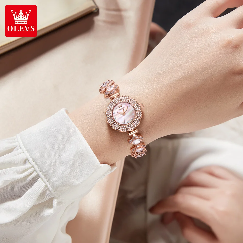 OLEVS Elegant Sparkling Diamond Women's Watches Luxury Waterproof Rose Gold Quartz Watch for Women Casual Ladies Jewelry Watch