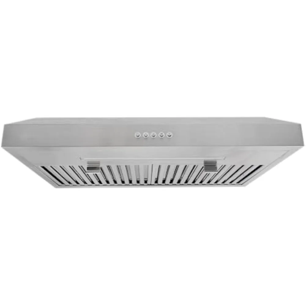 Campana extractora potente para debajo del gabinete, Control de botón mecánico de 3 velocidades, ventilación superior redonda de 6 ", filtros deflectores y luz LED, 750CFM, 30"