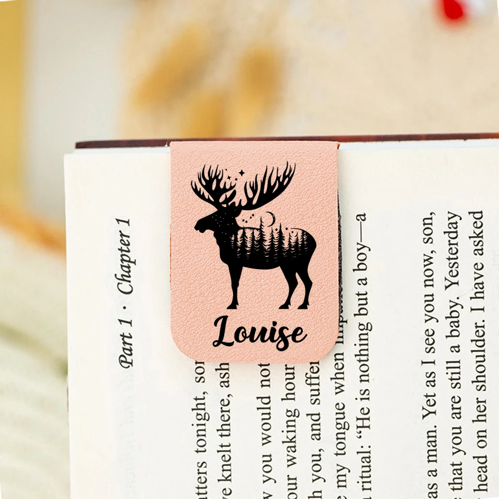 1 قطعة إشارة مرجعية للاسم مع عرض الغزلان ، إشارة مرجعية لمشاهدة الغزلان من الجلد المخصص ، إشارة مرجعية مغناطيسية مخصصة ، هدية عيد ميلاد لمحبي الكتب #2