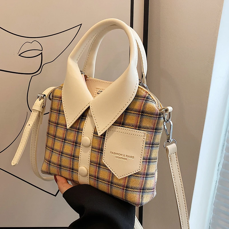 Popular Creative Crossbody Bag for Women 2023 New High Quality Plaid Clothes Design Green Pink HandBag Purses