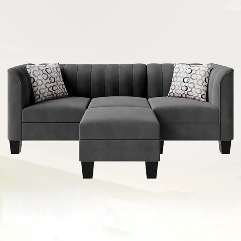 

Convertible L Shaped Sectional Sofa Couch, Black, Linen Fabric Modern Sofabed Sleeper Office Salon Lounge Bedroom Furniture