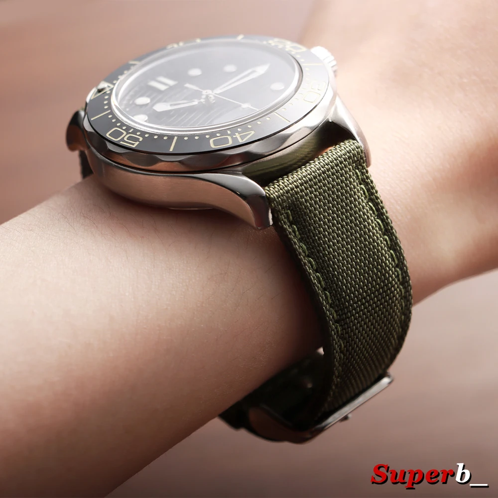 Waterproof Sailcloth Watch Band Quick Release 20mm 22mm Watch Strap Black Double-Sided Nylon Watchband for Blancpain for Omega view 5